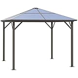 Outsunny Gazebo da Giardino 2.94x2.94m con Tetto in Policarbonato e Ganci, Struttura in Alluminio, Caffè