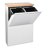 Arregui Basic CR601-B con piano di lavoro, bidone della spazzatura e riciclaggio in acciaio a 4 secchi, mobile riciclaggio con piano di lavoro, 4 x 17 L (68 L) (bianco con piano in rovere)