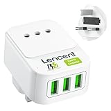 LENCENT Adattatore Spina UK da Viaggio, Caricatore Presa Regno Unito, Caricabatterie Spina Inglese con 3 Porte USB & 1 Prsesa AC, Presa Inglese per Gran Bretagna, Irlanda, Singapore, Malesia -Tipo G