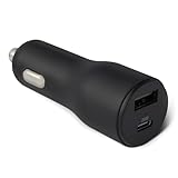Caricabatterie da auto a ricarica rapida Amazon Basics, doppia porta, 1 USB-C+1 USB-A, 32 W, nero