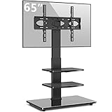RFIVER Supporto TV da Pavimento 32-70 pollici Mobili TV LCD LED Plasma Porta TV con Staffa Girevole in Vetro Temperato Nero Max VESA 400x400mm