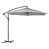 Baroni Home Ombrellone Decentrato da Giardino, Ombrellone Parasole per Terrazzo e Balcone con Chiusura a Manovella, Parasole Regolabile per Giardino, Grigio, Ø 3 m x 2,47 m