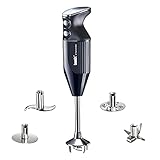 bamix Frullatore a immersione M350 MAXX incl. lama multiuso, per carni e verdure, frusta, frullino in acciaio inox, 300 watt, 2 velocità, Made in Switzerland, Nero/cromo