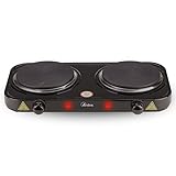 Ardes TIKAPPA F20 Fornello Elettrico 2000 W con 2 Piastre in Ghisa 15,5 cm, Termostati Indipendenti e Design Compatto in Acciaio Verniciato, Colore Nero