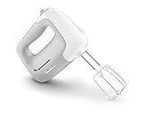 Moulinex HM450 PrepMix, Sbattitore Elettrico, Potenza di 450 W, 5 Velocità Regolabili e un Pulsante Turbo, 2 Lame in Acciaio Inox, 2 Ganci Impastatori, Utilizzo Confortevole, Bianco e Grigio