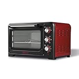 Girmi FE30 Forno Elettrico, 1600 W, Ventilazione, Luce interna, Timer, Termostato regolabile 230°, 4 resistenze riscaldanti, Griglia Inox, Accessori inclusi, Nero/Rosso