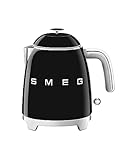 Smeg, Bollitore Elettrico Piccolo KLF05BLEU 0,8 L, Filtro Acciaio Inox, Autospegnimento di Sicurezza, Indicatore Livello Acqua, Base Antiscivolo e Avvolgicavo Integrato, Potenza 1400W, Nero