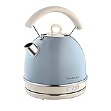 Ariete Bollitore Vintage 2877, Bollitore Elettrico con Livello Acqua Visibile, Base Cordless 360°, Spegnimento Automatico, Impugnatura Ergonomica, Capacità 1,7 L, Acciaio Inossidabile, 2000W, Celeste