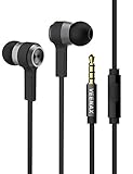 VEENAX M6 Auricolari con Filo, Cuffie In Ear con Cavo, Cuffiette con Filo e Microfono, Auricolare Stereo con Bassi Potenti per Telefono Cellulare Smartphone Computer PC Tablet MP3, Jack 3,5 mm, Nero