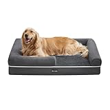 Feandrea Cuccia per Cani Ortopedica, Letto Divano per Animali, Imbottitura Morbida, Bordi Rialzati, Copertura Sfoderabile e Lavabile, 106 x 76 x 18 cm, Fondo Antiscivolo, Grigio Scuro PGW077G01