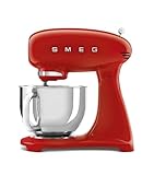 Smeg, Impastatrice Planetaria SMF03RDEU, 10 Livelli di Velocità, Funzione Smooth Start, Ciotola da 4,8 L, Sicurezza Blocco Motore, 3 Fruste, Gancio e Coperchio in Dotazione, 800W, Rosso