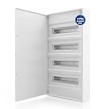 Intratec ALPHA Centralino elettrico da esterno 4 file – Quadro di distribuzione per 48 moduli con sportello bianco – Contenitore elettrico con guida DIN per casa uso professionale – 650 x 310 x 96 mm