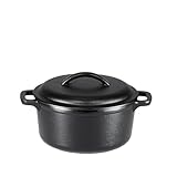 Amazon Basics Rotondo Casseruola in ghisa pretrattata con doppi manici, 1,89 l, Nero