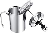 Schiumalatte manuale in acciaio inox con doppio schermo in schiuma, per cappuccino latte cioccolata calda (400ML)