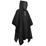 Flintronic Poncho Impermeabile EVA, Riutilizzabile con Cappuccio per Adulto, Antipioggia per Uomo e Donna, per Campeggio e Escursionismo (Nero)