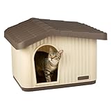 VOUNOT® Cuccia per Gatti e Cani Impermeabile con Tetto Inclinato, Casetta per Gatti da Esterno Aerazione e Piedini Antiscivolo, Cucce Confortevole per Gatto Cane o Coniglio, 60x51x41 cm, Beige