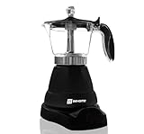 BEHOME Moka Elettrica 3 Tazze, Caffettiera Elettrica 3 tazze con Riduttore 1 tazza, Mantenimento caffè caldo per 30 min, Base Rotante a 360°, Nera (Senza Timer)