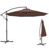 Outsunny Ombrellone da Giardino 3x3m con Tettuccio Regolabile, Base a Croce, Prese d'Aria, Manovella, Ombrellone Decentrato Inclinabile in Acciaio e Poliestere, per Cortile Terrazza, Marrone