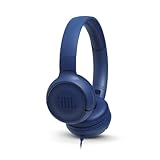 JBL Tune 500 Cuffie Sovraurali, Cuffia On Ear con Microfono e Comando Remoto ad 1 Pulsante, JBL Pure Bass Sound, Compatibile con Siri e Google, Leggere e Pieghevoli, Da Viaggio, Blu