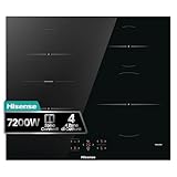 Hisense HI621FM Piano Cottura a Induzione 60 cm, 4 Zone con Connect Zone, Power Boost, 7200W, Touch Control, Timer e Indicatore Calore Residuo, Vetroceramica Nero