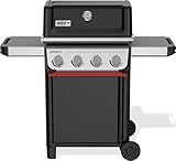 Weber Barbecue a gas Spirit E-410/4 bruciatori, accensione Snap-Jet, ruote resistenti e griglia di riscaldamento, superficie di 51 x 46cm, compatibile con le guide laterali Weber Works, nero/argento