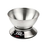 Girmi PS86 Bilancia da Cucina, Grande ciotola 2 L, Corpo e Ciotola INOX, Grande Display 58 x 30 mm, Misurazione 1gr/5Kg, Funzione Tara