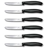 Victorinox Swiss Classic, Coltello da colazione, Coltello da pane, Lama affilata, seghettata, 11 cm, Manico in plastica, Acciaio inossidabile, Set da 6 Pezzi, Nero