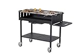 METRO Professional Barbecue a Carbonella Deluxe, Acciaio/Acciaio Inox, 2 Griglie con Altezza Regolabile, Ruote, Tavolino Laterale, Copertura, Nero