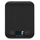Bilancia Da Cucina Digitale, 10 kg, Bilancia Elettronica In Acciaio Inox, Elegante Bilancia Alimentare Ultra Sottile, Bilancia Elettronica Per Casa e Cucina Con Display Lcd, Funzione Tara (Nero)