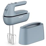 Kenwood QuickMix Go HMP40.000GY, Sbattitore Elettrico Portatile con Custodia Integrata, Fruste e Ganci per impastare in Acciaio Inox, 5 Velocità, Realizzato con Plastica Riciclata, 350W, Storm Blue