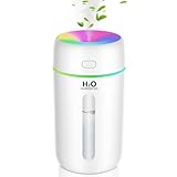 Kissleaf Mini umidificatore da 250 ml, per camera da letto/cameretta dei bambini/piante, luce a 7 colori, 6H, lunga durata, 28 dB, silenzioso, batteria di tipo C, umidificatore elettrico (bianco)