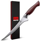 SHAN ZU Coltello per Sfilettare 18 cm, Coltello Affilato per Disossare il Pesce per Carne in Acciaio Giapponese 10Cr15Mov, Coltello da Cucina con Manico Ergonomico in Legno di Pakka