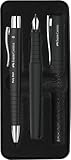 Faber-Castell 241050 Set di Scrittura Poly Pen Nero, Penna Stilografica Con Pennino Largo E Penna a Sfera, Impugnatura Ergonomica, Ideale Per Prendere Appunti, Per Studenti, Scrittura Fluida