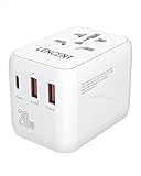 LENCENT Adattatore Universale da Viaggio, PD20W Caricatore con 2 Porte USB, Ricarica Veloce Tipo-C, Caricabatterie da Parete Mondiale per Smartphone, Laptop, Adattatore Spina EU/UK/USA/AUS (Bianco)