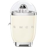 Smeg, Spremiagrumi Elettrico CJF11CREU, Spremitura a Pressione Manuale, Beccuccio Antigoccia e Cono Universale, Base Antiscivolo, Avvolgicavo Integrato, 70W, Panna