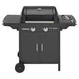 Campingaz 2 Series D Barbecue a Gas Serie 2 Classic EXS Vario a 2 fuochi, Potenza 7,5 kW, Griglia e Piastra in ghisa, 1 Tavolo Laterale, 10 Litri, Nero/Grigio