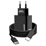 Caricatore USB C per Samsung Huawei Xiaomi e Smartphone Android 20W con Cavo Type C PHONIX Italia - Alimentatore Caricabatterie Ricarica Rapida e Cavo Tipo C 1m (Nero)