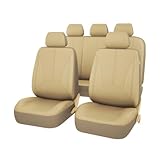JNNJ 9 Pezzi Coprisedili Anteriori e Posteriori, Set completo auto Impermeabili Pelle, Coprisedili Auto In Pelle Antipolvere, Pelle Traspirante Coprisedili Set Completo Protezione Sedile(Beige)