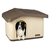 VOUNOT® Cuccia per Gatti e Cani Impermeabile con Tetto Inclinato, Casetta per Gatti da Esterno Aerazione e Piedini Antiscivolo, Cucce Confortevole per Gatto Cane o Coniglio, 75x63x51 cm, Beige