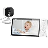 GHB Baby Monitor Video e Audio 5', Telecamera Neonato con Schermo IPS 5000mAh, Visione Notturna, Sensore di Temperatura, VOX, Ninnananna
