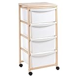 Carrello Multiuso in Legno di Faggio, 4 Cassetti Estraibili, Cassettiera Salva Spazio, 36x34xh82