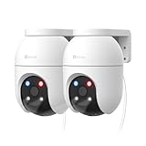 EZVIZ C8c 5MP 3K Kit da 2 Telecamere Wi-Fi Esterno, Telecamere Motorizzate 360°, Visione Notturna a Colori, Rilevamento AI Persone/Veicoli, Tracciamento Zoom Auto, Alexa/Google
