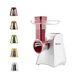Girmi GT45 Affettaverdure e Grattugia, Accessorio porta rulli, 5 Rulli Inox, 150 W, Completamente smontabile, Bianco/Rosso