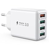 Caricatore USB, adattatore di ricarica USB a 4 porte con 33 W Smart QC 3.0 caricatore multiporta compatibile con iPhone 12/13/14/15/16/Samsung Galaxy S22/S23/24