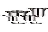 Alessi Edo PU100S7 - Set di Pentole in Acciaio Inossidabile 18/10, Manici e Pomolo in Acciaio Inossidabile 18/10 con Rivestimento in PVD Marrone, 7 Pezzi