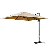 Outsunny Ombrellone 3x3 m da Giardino a Braccio, con Manovella, Inclinazione Regolabile e Girevole a 360°, color Khaki