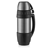 KAAVE Bottiglia Isotermica Isolamento robusto “bigBoy” - 1l | In Acciaio INOX per bevande calde | Isolamento a vuoto termico bottiglia con 2 tazze - senza BPA | Ideale per caffè e tè all