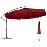 COSTWAY Ombrellone da Giardino 290 cm a Braccio | Inclinazione Regolabile, Manovella, 8 Stecche, Telo Solare, Copertura Inclusa (Rosso, Non Base)