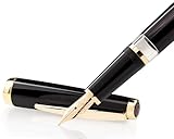 CLEO Classic nero +++ Stilografica a pistone, STILOGRAFICA IN ORO 14 CARATI (F) +++ anelli e clip dorati +++ HAND MADE IN GERMANY