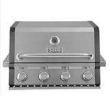 Stilé Collection Barbecue da Incasso a Gas GPL 4 Fuochi 14 kW Grill in Acciaio Inox con Coperchio Griglie in Ghisa BBQ Built-in Professionale per Cucina Outdoor (Grigio)
